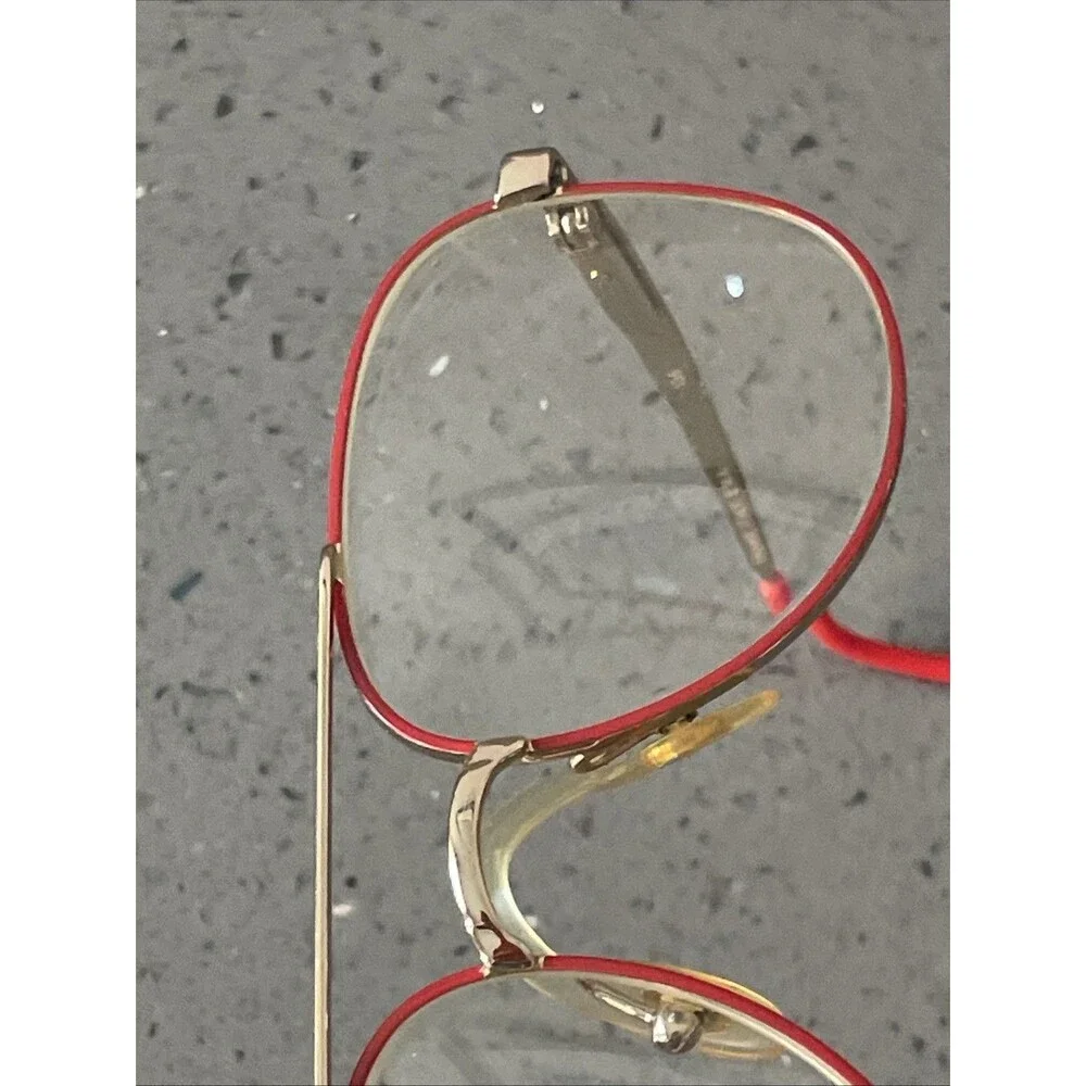 Vintage Italy Aviator Eyeglasses Frames ONLY Red Gold Platinum 135 Full Rim